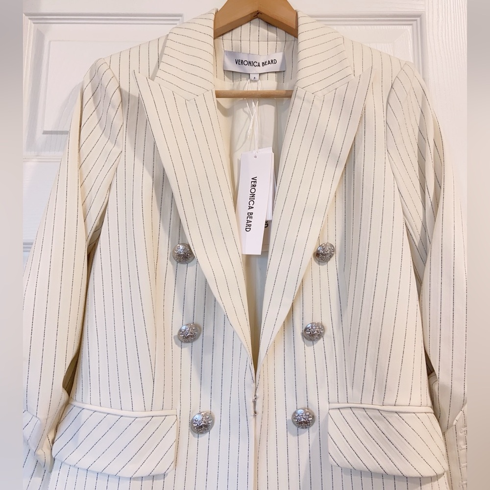 NWT $798 Veronica Beard Beacon Dickey Pinstriped Jacquard Blazer - Picture 4 of 12